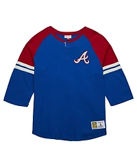 Mitchell & Ness Men's Royal Atlanta Braves Cooperstown Collection Legendary Raglan Slub Henley 3/4-Sleeve T-Shirt