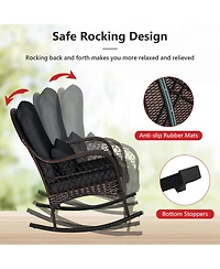 Patio Wicker Rocking Chair with Seat Back Cushions & Lumbar Pillow Porch