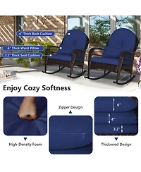 Patio Wicker Rocking Chair with Seat Back Cushions & Lumbar Pillow Porch