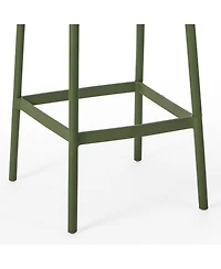 29.5" Outdoor Modern Polypropylene Plastic Patio Bar Height Stools (Set of 2)