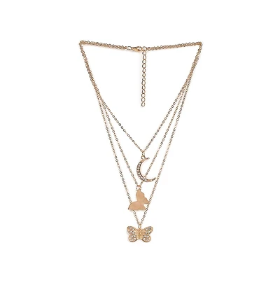 Sohi Women's Gold Plated Designer Stone Multi-Layer Necklace