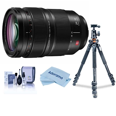 Panasonic Lumix S Pro 24-70mm f/2.8 Lens for L Mount, Bundle with Takama 3-Section Aluminum Video Tripod with Fluid Head, Cleaning Kit, Cleaning Cloth