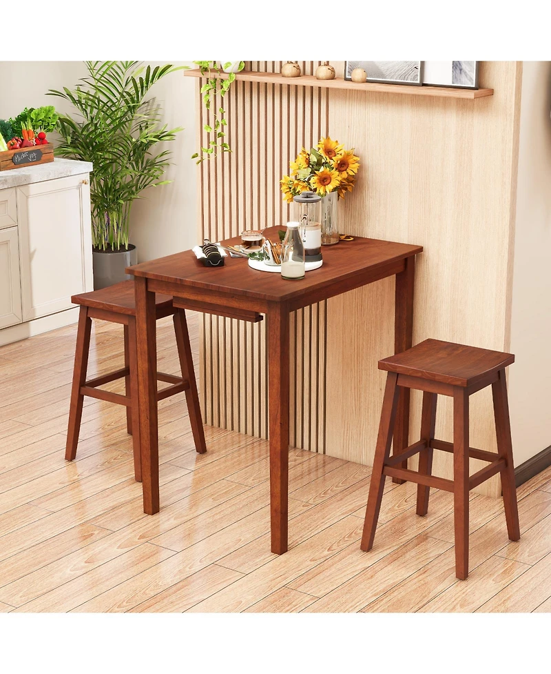 3-Piece Bar Table Set with Pub Table and 2 Saddle Stools