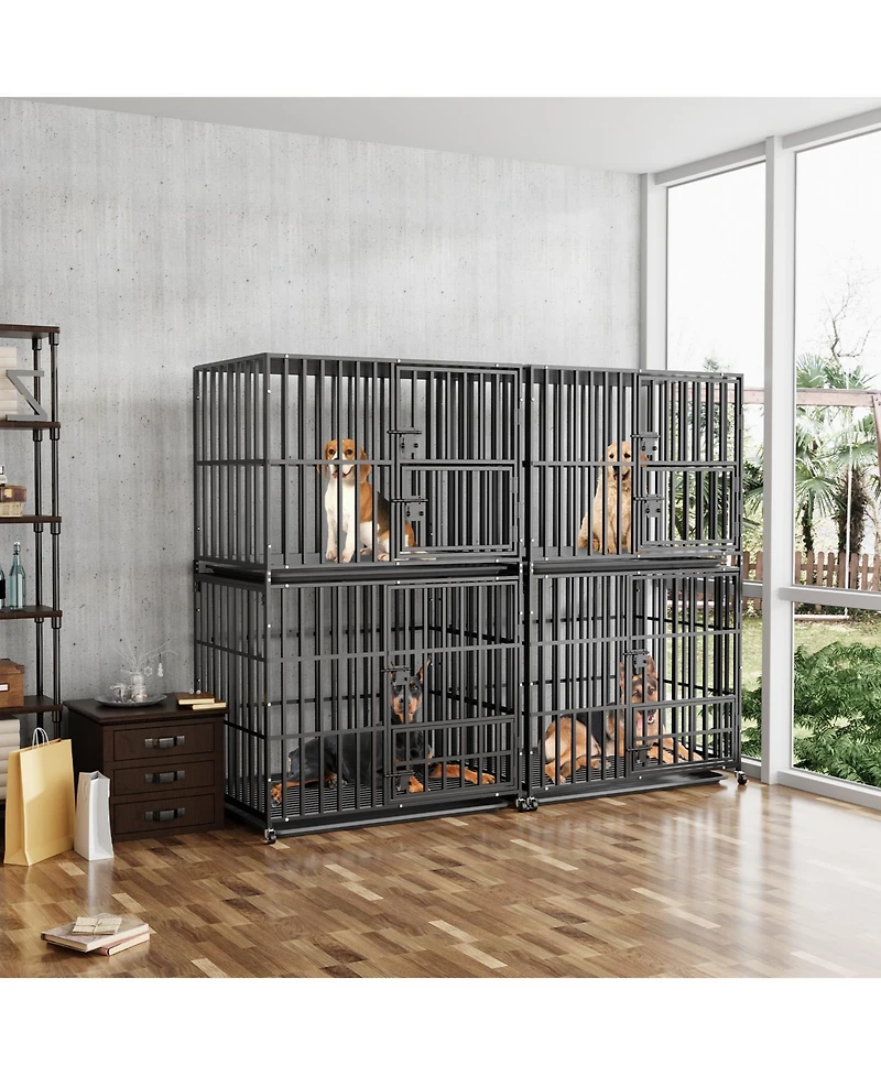 Bingopaw Stackable Large Dog Cage with Casters and Tray