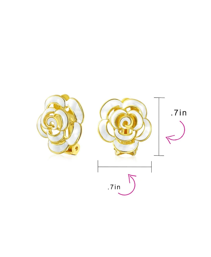 Bling Jewelry Set of 2 Enamel 3D White Blue Rose Flower Clip-On Earrings Gold Silver Plated