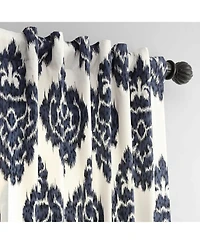Half Price Drapes Ikat Blue Damask Printed Cotton Room Darkening Curtain