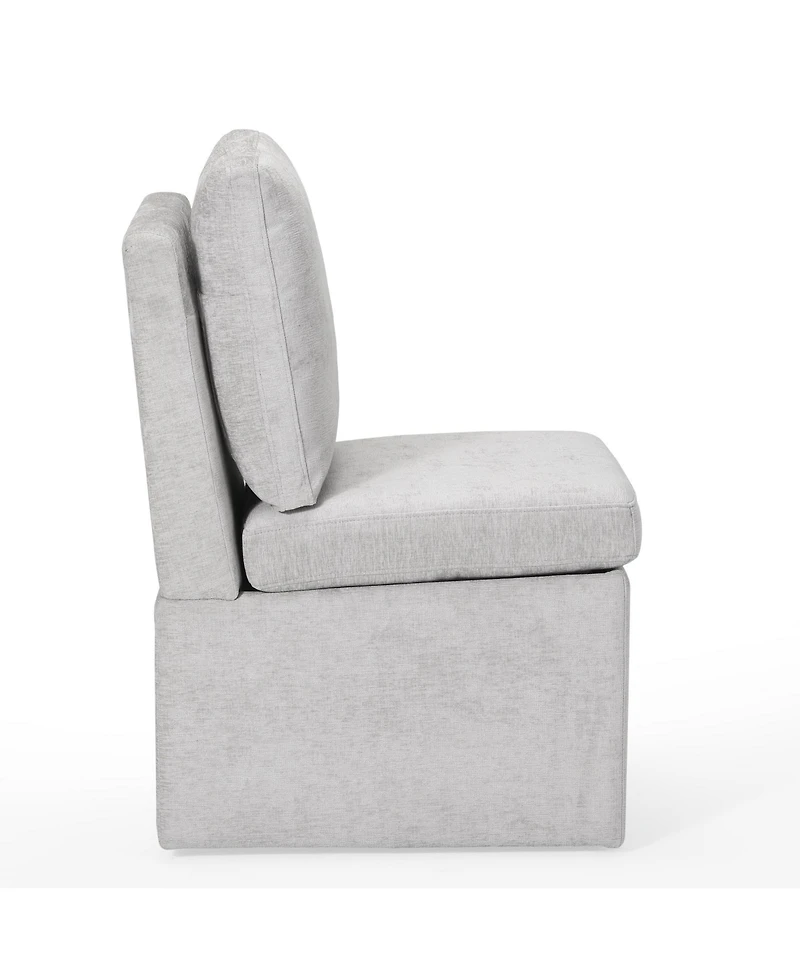 Modern Upholstered Chenille Armless Dining Chairs With Casters (Set of