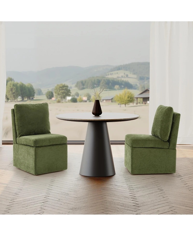 Modern Upholstered Chenille Armless Dining Chairs With Casters (Set of