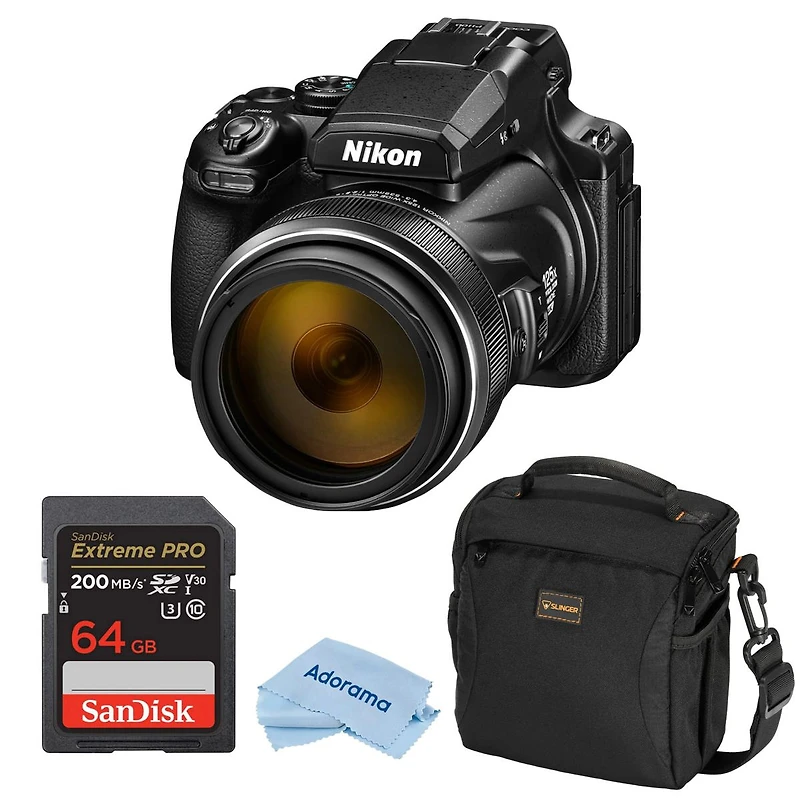 Nikon Coolpix P1100 Digital Camera With 125x Optical Zoom & 4K Ultra Hd Video + 64GB Sdxc Sd Card + Slinger Multi-Device Shoulder Bag + Cleaning Cloth