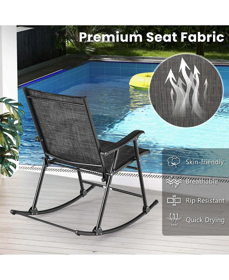 2 Pcs Patio Folding Rocking Chair Heavy-Duty Metal Frame Rockers Outdoor