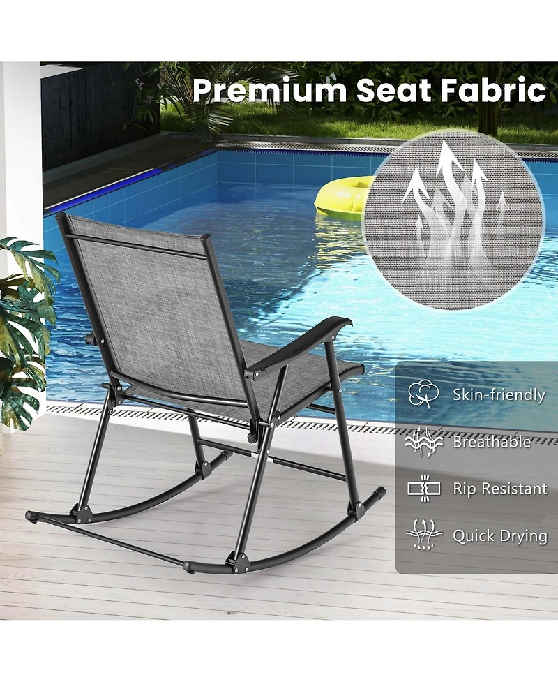 2 Pcs Patio Folding Rocking Chair Heavy-Duty Metal Frame Rockers Outdoor