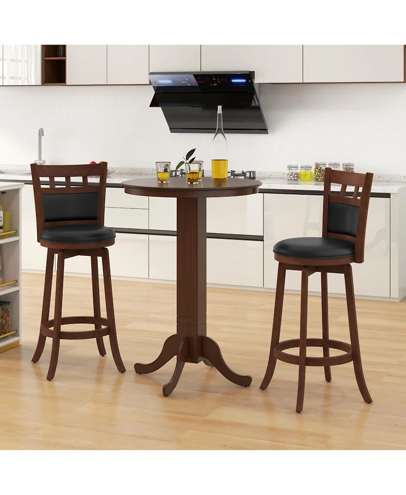 Wood Pub Round Dining Table with Pedestal Base
