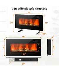 Gymax 36'' Electric Fireplace Wall Mounted & Freestanding Heater Remote Control 1500W