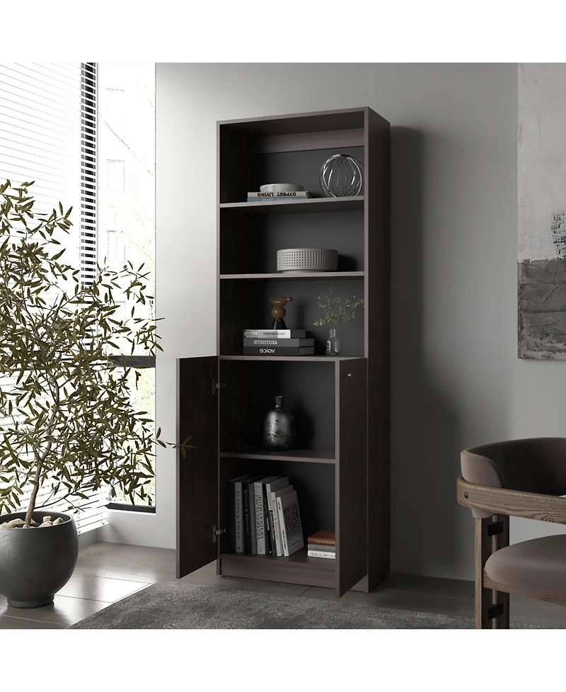 Beyerville Bookcase with Open Storage and 2 Doors, Stained Walnut