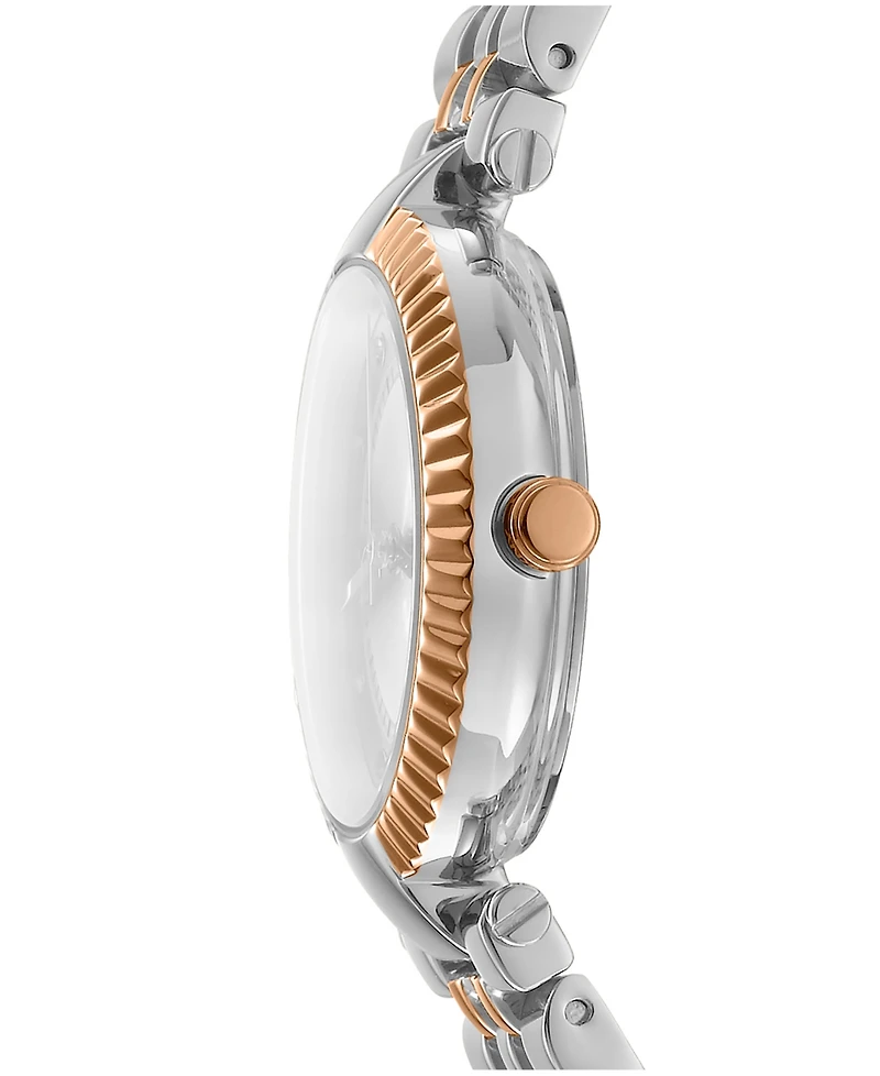 Dkny Women's Essential Glitz Silver Dial Red Gold-Two-Tone Stainless Steel Bracelet Watch 30mm