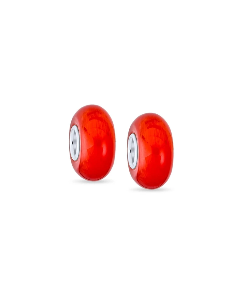 Bling Jewelry Set of 2 Smooth Opaque Murano Glass Charm Bead for European Bracelets Sterling Silver