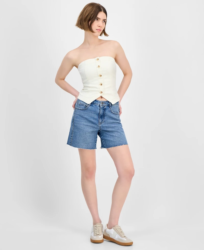 And Now This Women's Button-Front Smocked-Back Denim Tube Top, Exclusively at Macy's