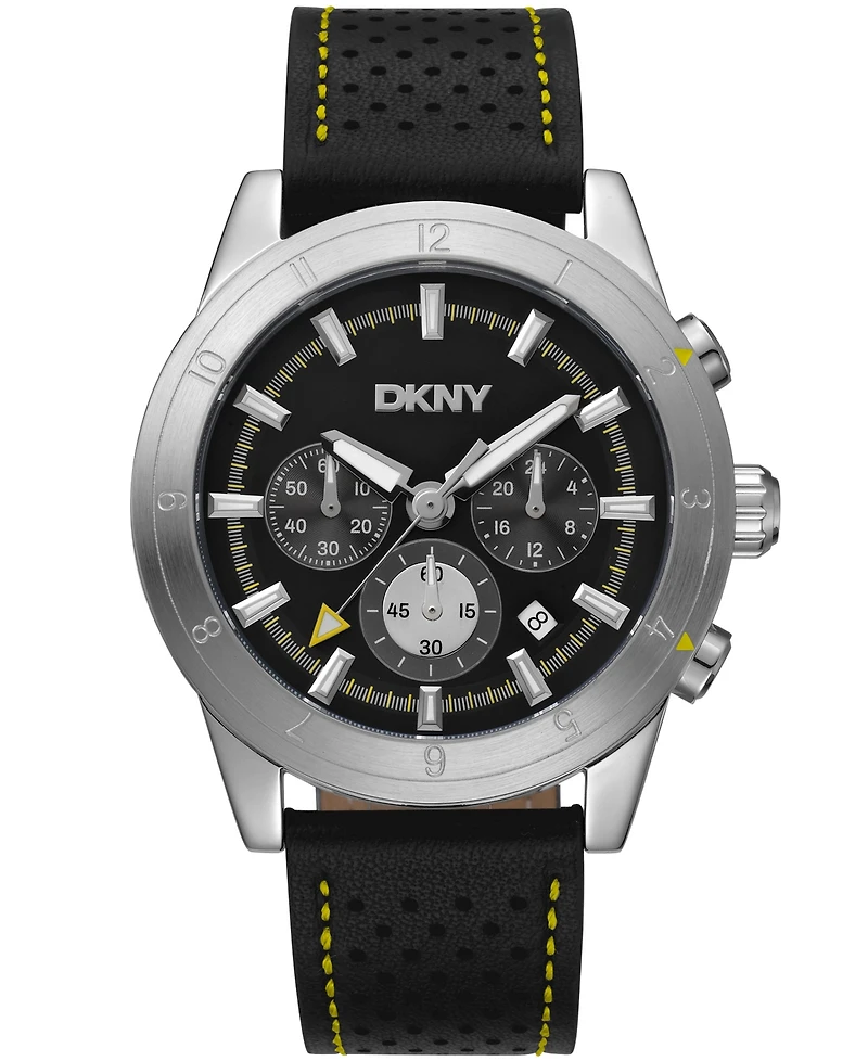 Dkny Men's Bryant Park Chronograph Black Leather Strap Watch, 44mm