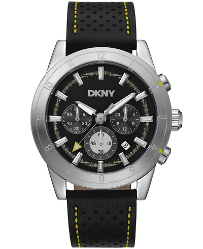 Dkny Men's Bryant Park Chronograph Black Leather Strap Watch, 44mm