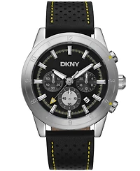 Dkny Men's Bryant Park Chronograph Black Leather Strap Watch, 44mm