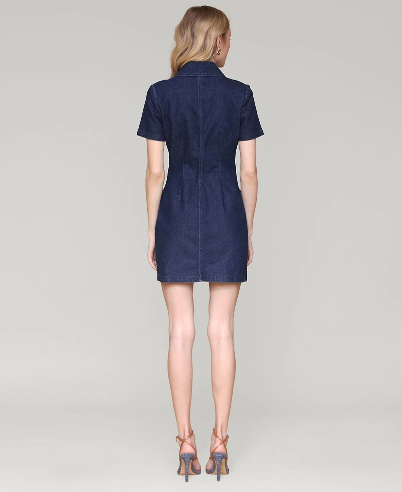 Avec Les Filles Women's Collared Button-Front Mini Denim Dress