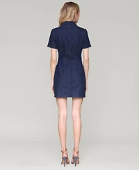 Avec Les Filles Women's Collared Button-Front Mini Denim Dress