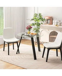 Round Glass Dining Table for 4 with Rubber Wood Frame