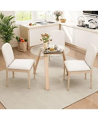Round Glass Dining Table for 4 with Rubber Wood Frame