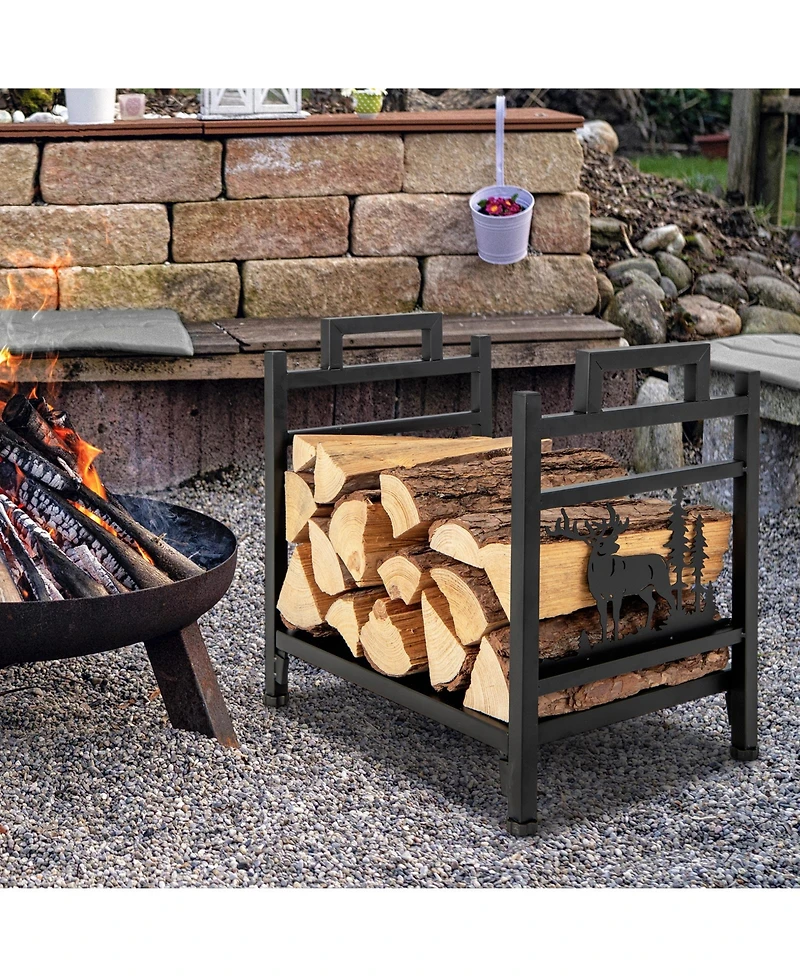 Sturdy Metal Firewood Holder with Handles for Fireplace or Patio