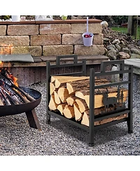 Sturdy Metal Firewood Holder with Handles for Fireplace or Patio