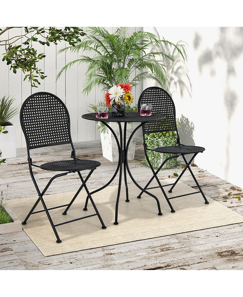 Gymax 3 Pcs Patio Bistro Set All-weather Metal Table & Chair Set for 2 Person Modern Furniture Set