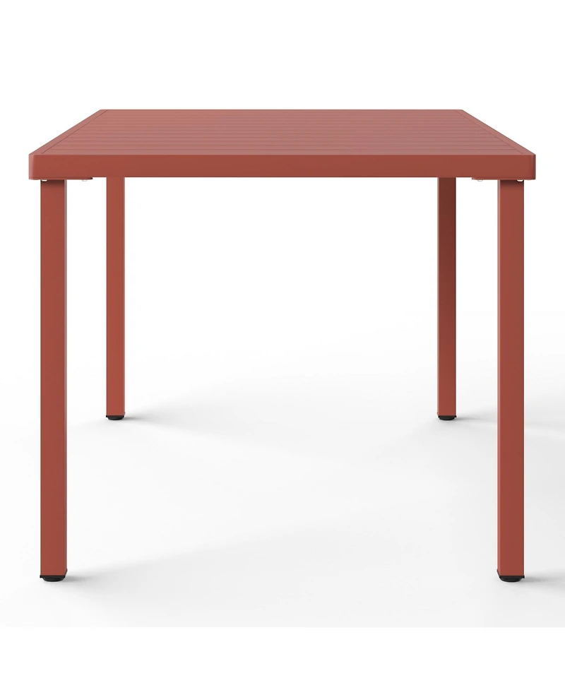 7-Piece Outdoor Rectangular Metal Patio Dining Table Set With Mid-Century Modern Stackable Side Chairs