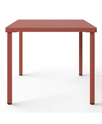 7-Piece Outdoor Rectangular Metal Patio Dining Table Set With Mid-Century Modern Stackable Side Chairs