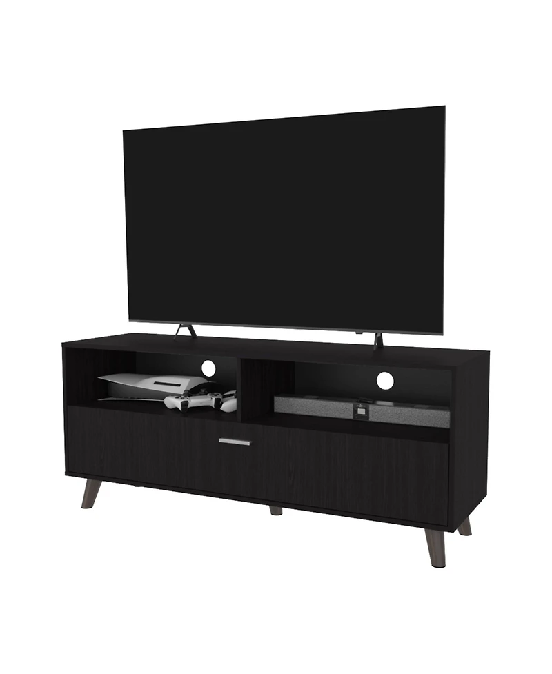 Black City Tv Stand 60" with Open Storage and 1 Door, Wengue
