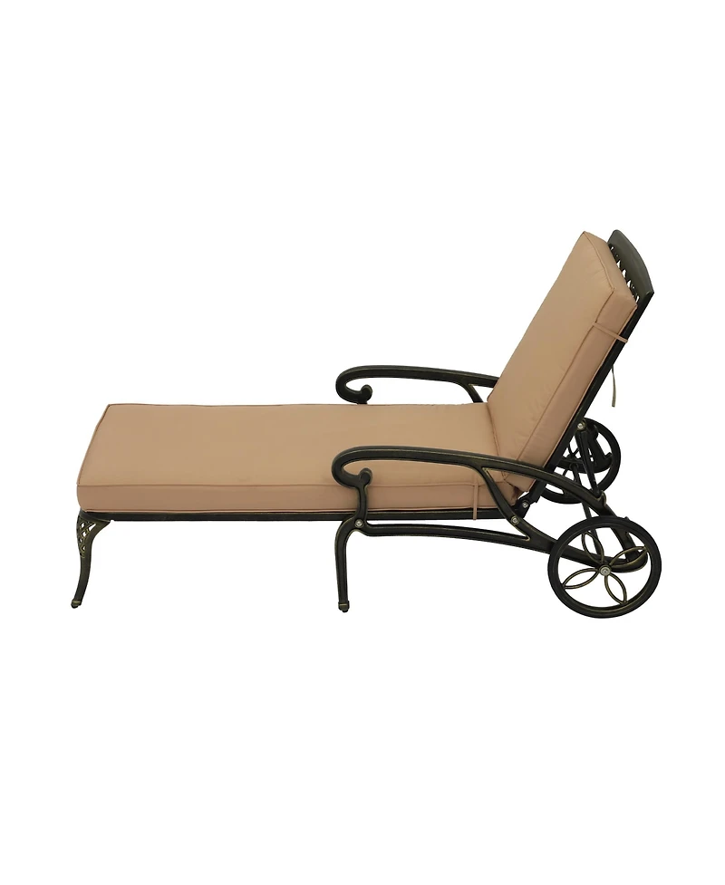 Mondawe Outdoor Cast Aluminum Chaise Lounge Chair with Wheel and Cushion