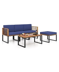 5 Piece Patio Chair Set, Acacia Wood Chair Set with Ottoman & Coffee Table