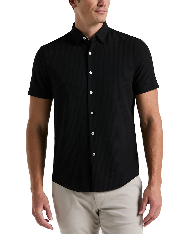Perry Ellis Men's Slim-Fit Stretch Solid Button-Down Seersucker Shirt
