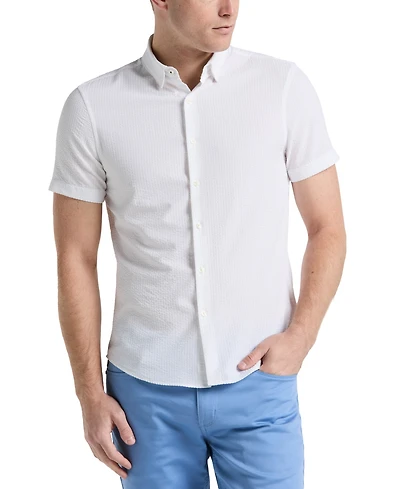 Perry Ellis Men's Slim-Fit Stretch Solid Button-Down Seersucker Shirt