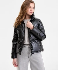 Steve Madden Women's Textured Faux-Leather Puffer Coat