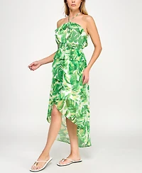 Bcx Juniors' Leaf-Print Ruffled Chiffon Dress