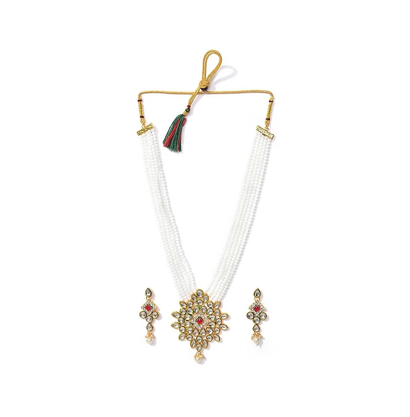 Sohi Women's Gold Plated Kundan Beaded Jewellery Set