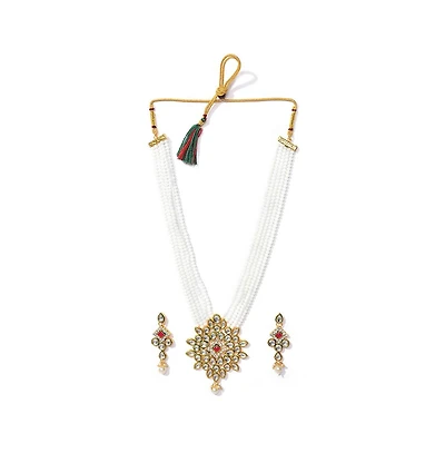 Sohi Women's Gold Plated Kundan Beaded Jewellery Set