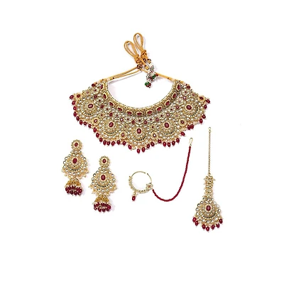 Sohi Women's Gold Plated Kundan Beaded Jewellery Set