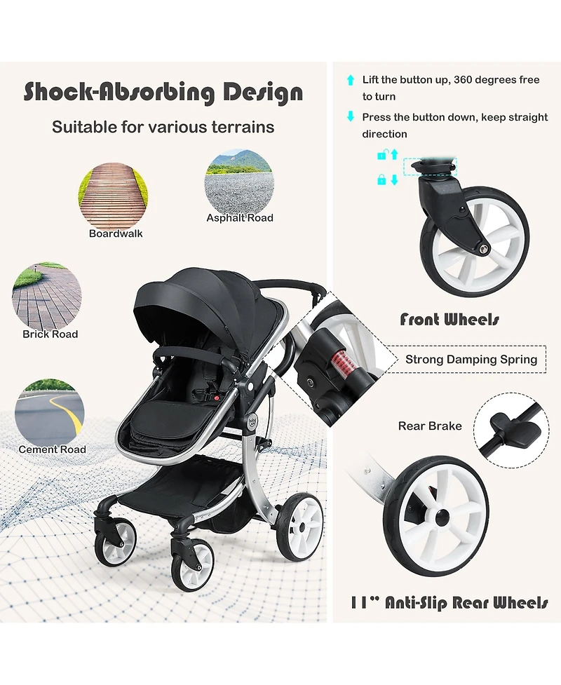 Costway Baby Folding Aluminum Bassinet Reversible Stroller
