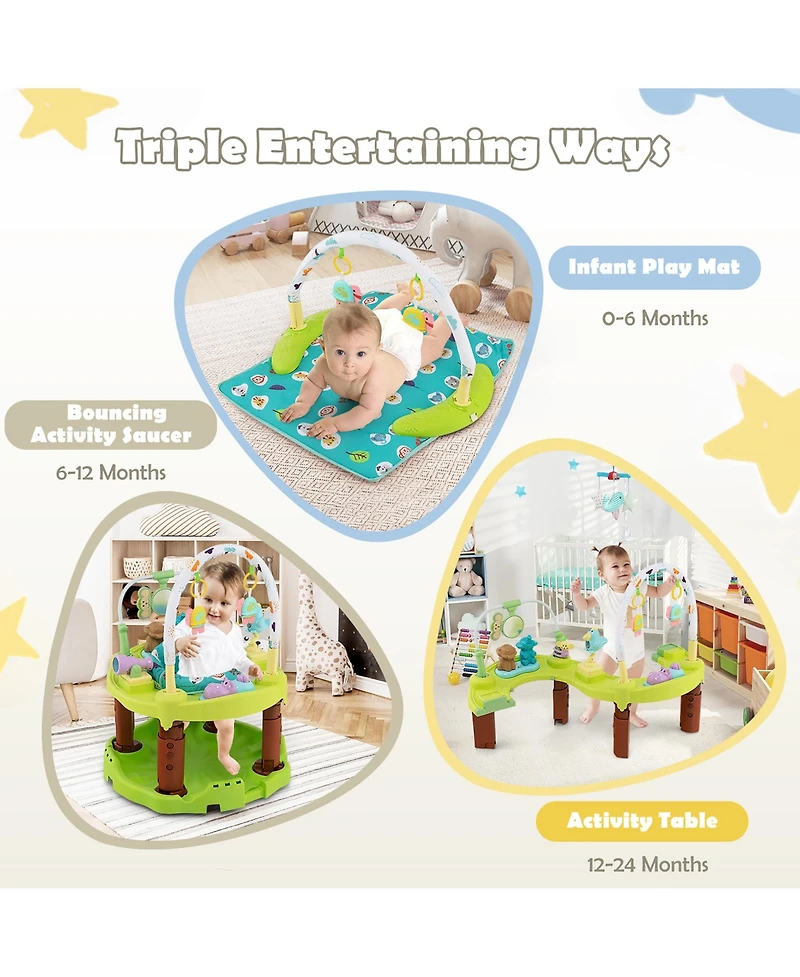 Costway Toddler 3-in-1 Activity Center Bouncing Saucer w/ 3-position