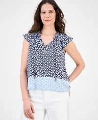 Nautica Jeans Women's Floral-Print Flutter-Sleeve Blouse