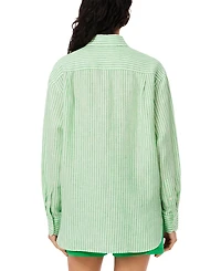 Lacoste Usa Women's Linen Oversized Striped Shirt