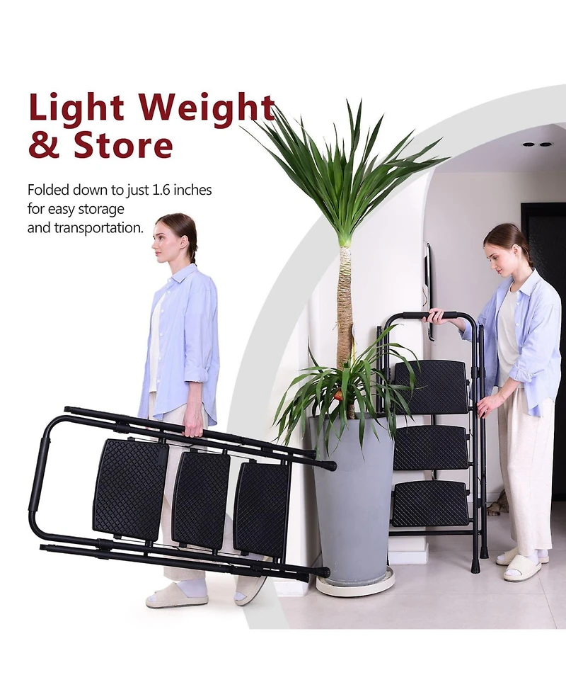5 Step Lightweight Folding Ladder with Wide Anti-Slip Pedal and Safety Handle, Multi-Purpose Steel Step Ladder