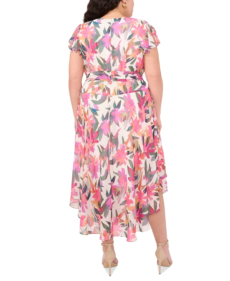 Vince Camuto Plus Printed Flutter-Sleeve Maxi Dress