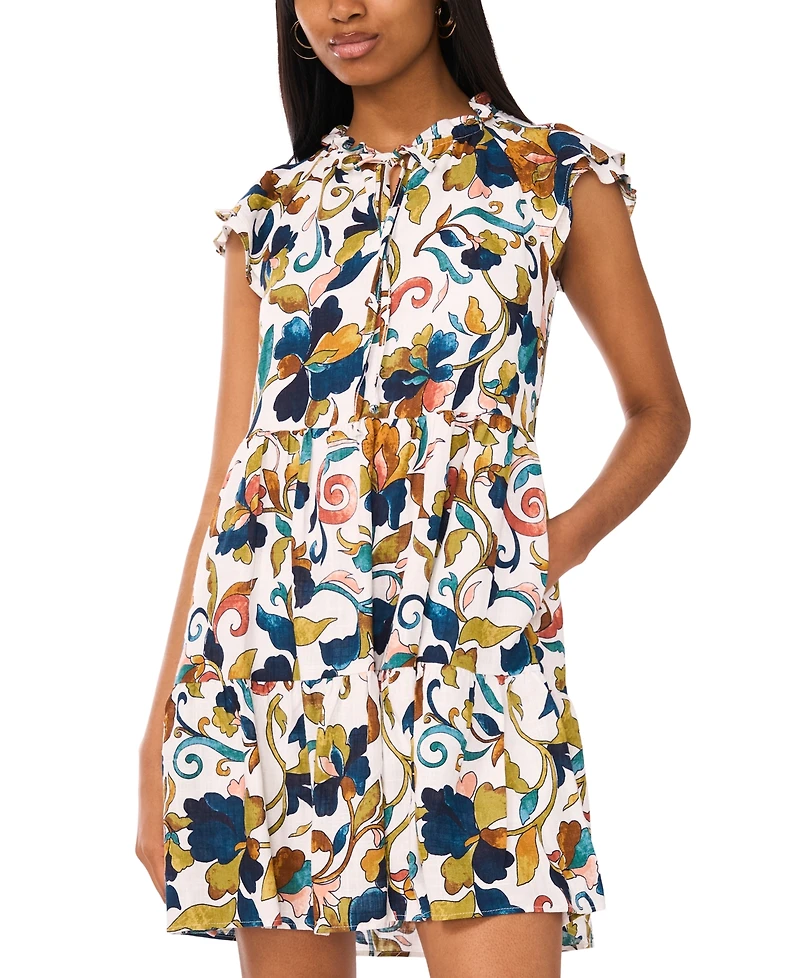 Msk Petite Printed Flutter-Sleeve Tiered Dress